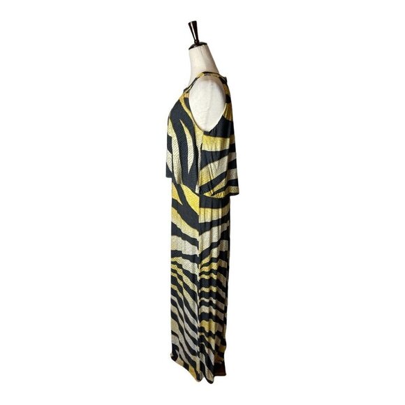 Chico's Black And Gold Zebra Print Jersey Sleeveless Halter Neck Maxi Dress S - Picture 6 of 14